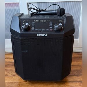 ION Block Rocker plus portable Bluetooth speaker with karaoke microphone